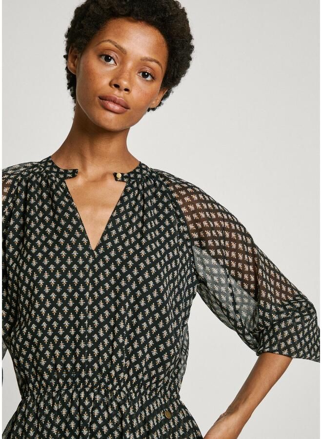 Pepe Jeans Gedessineerde jurk Salina met lange halftransparante mouwen