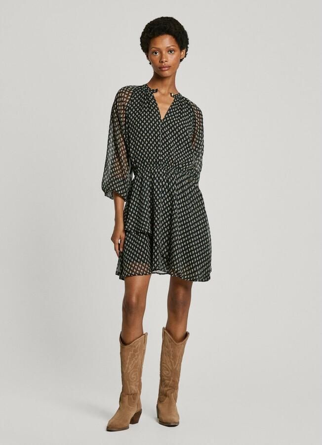 Pepe Jeans Gedessineerde jurk Salina met lange halftransparante mouwen - Foto 3