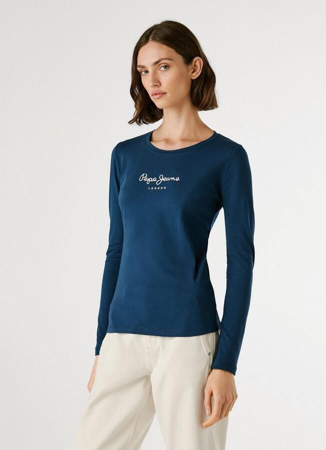 Pepe Jeans Blauw Katoenen Longsleeve T-shirt met Print Logo Blue Dames - Foto 3