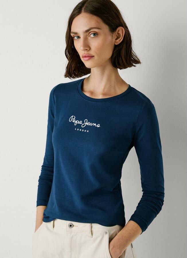 Pepe Jeans Blauw Katoenen Longsleeve T-shirt met Print Logo Blue Dames - Foto 4