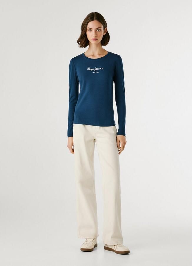 Pepe Jeans Blauw Katoenen Longsleeve T-shirt met Print Logo Blue Dames - Foto 5