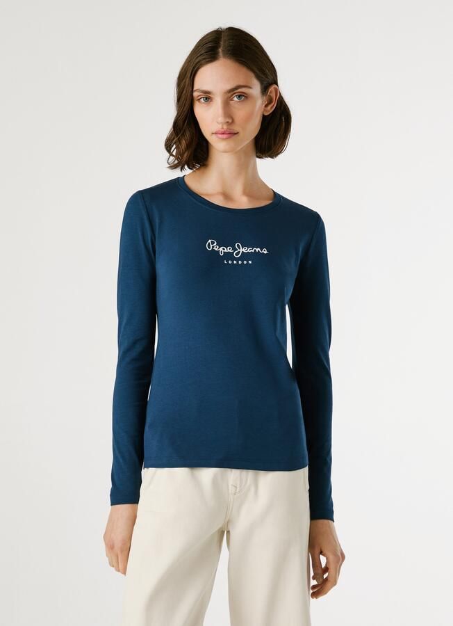Pepe Jeans Blauw Katoenen Longsleeve T-shirt met Print Logo Blue Dames - Foto 6