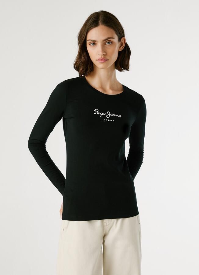 Pepe Jeans Zwarte Katoenen Logo T-Shirt met Lange Mouwen Black Dames - Foto 2