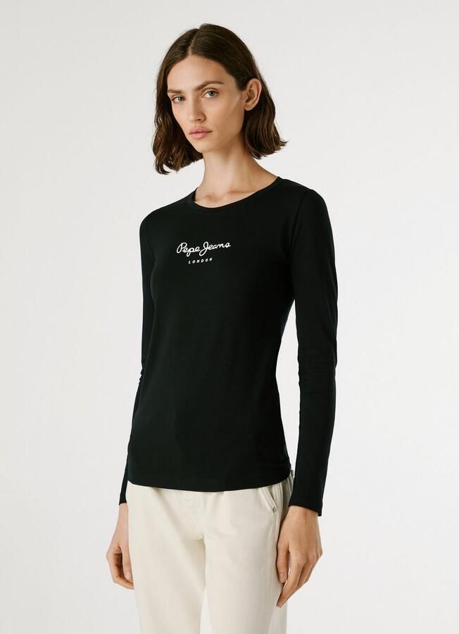 Pepe Jeans Zwarte Katoenen Logo T-Shirt met Lange Mouwen Black Dames - Foto 3