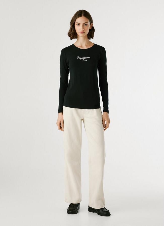 Pepe Jeans Zwarte Katoenen Logo T-Shirt met Lange Mouwen Black Dames - Foto 5
