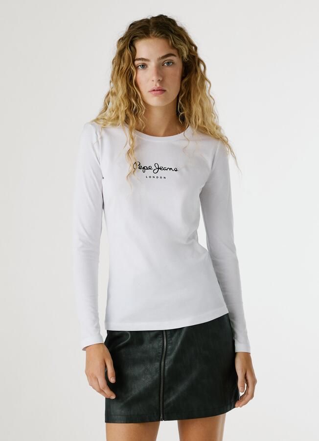 Pepe Jeans Witte Katoenen Longsleeve T-Shirt White Dames