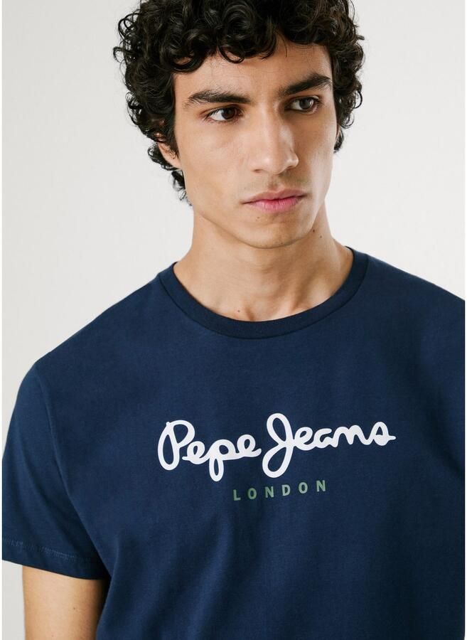 Pepe Jeans Blauw Katoenen Bedrukt Logo T-Shirt Blue Heren