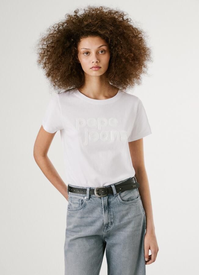 Pepe Jeans T-shirt ARIA met ton-in-ton paillettenversiering - Foto 2