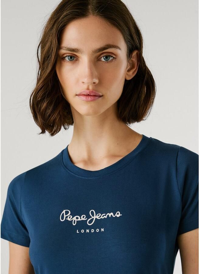 Pepe Jeans Blauw Katoen Bedrukt Logo T-Shirt Blue Dames