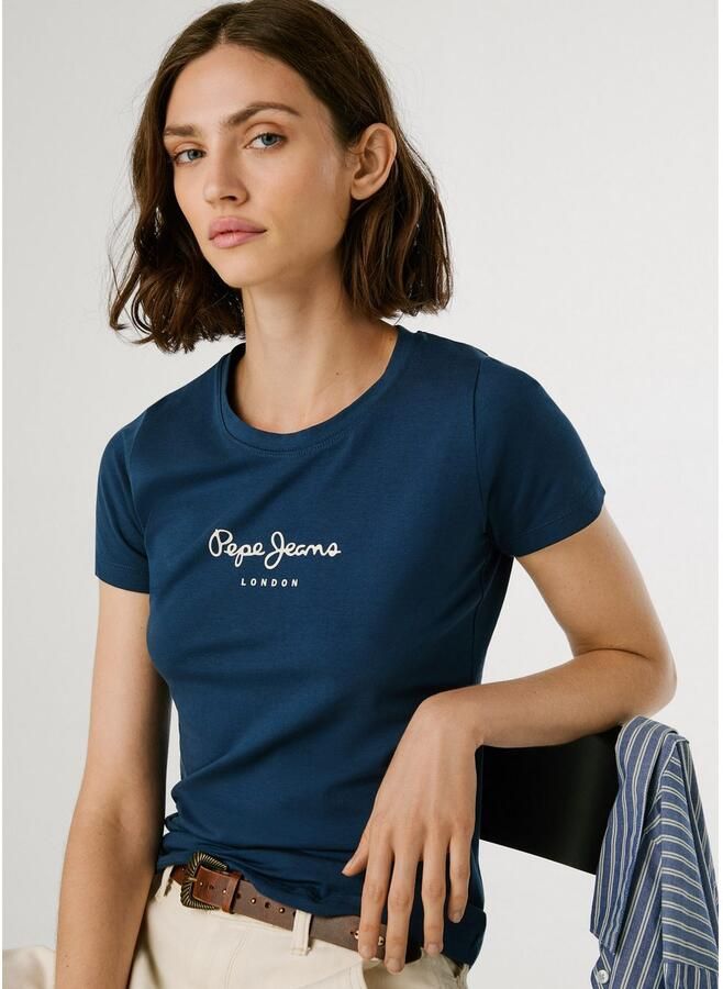 Pepe Jeans Blauw Katoen Bedrukt Logo T-Shirt Blue Dames - Foto 2