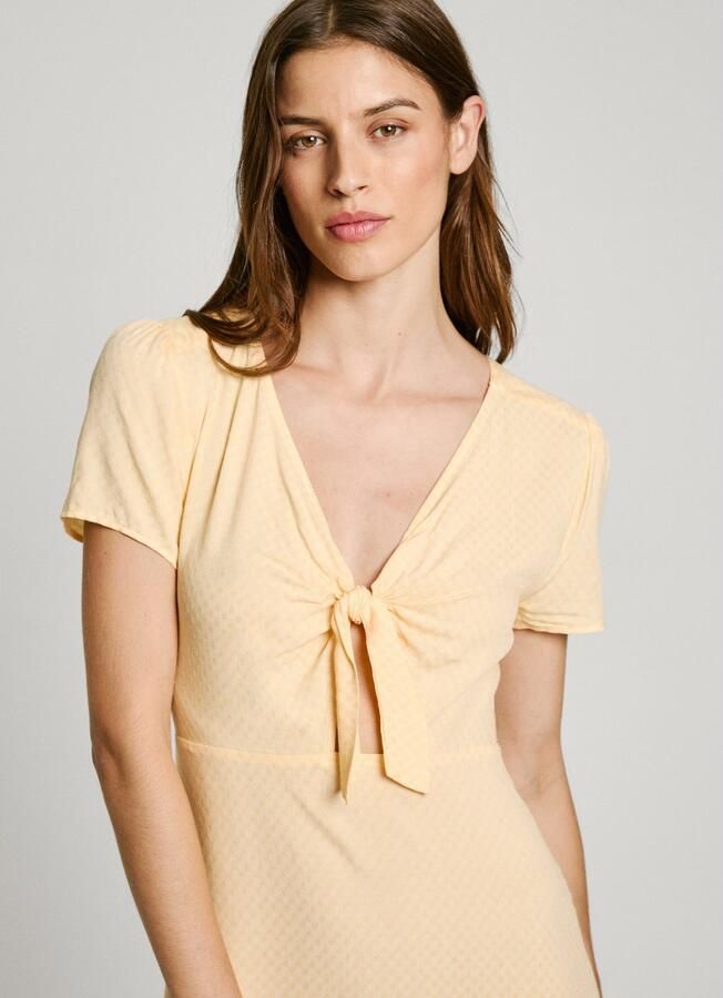 Pepe Jeans Zomerjurk NANI met knoopdetail bij de hals - Foto 2