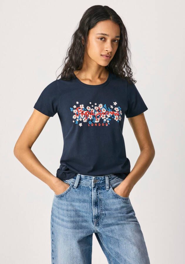 Pepe Jeans Shirt met korte mouwen BEGO met gebloemde logo-print bij de borst