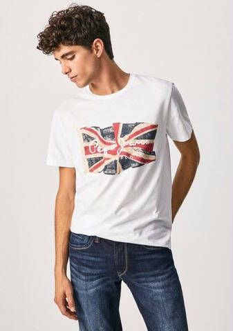 Pepe Jeans Pm508273 Flag Logo T -Shirt Wit Heren