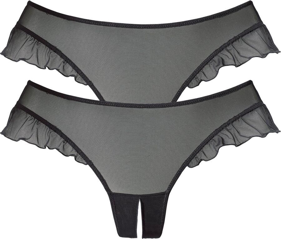 Petite fleur gold String-ouvert met romantische ruches langs de beenlijn (2 stuks) - Foto 2