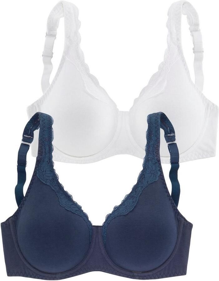 Petite fleur Beugel-bh van katoen met kanten randje en bredere bandjes (Set van 2) - Foto 2