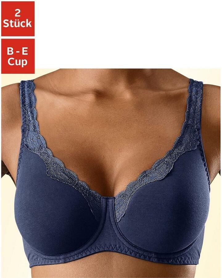 Petite fleur Beugel-bh van katoen met kanten randje en bredere bandjes (Set van 2)