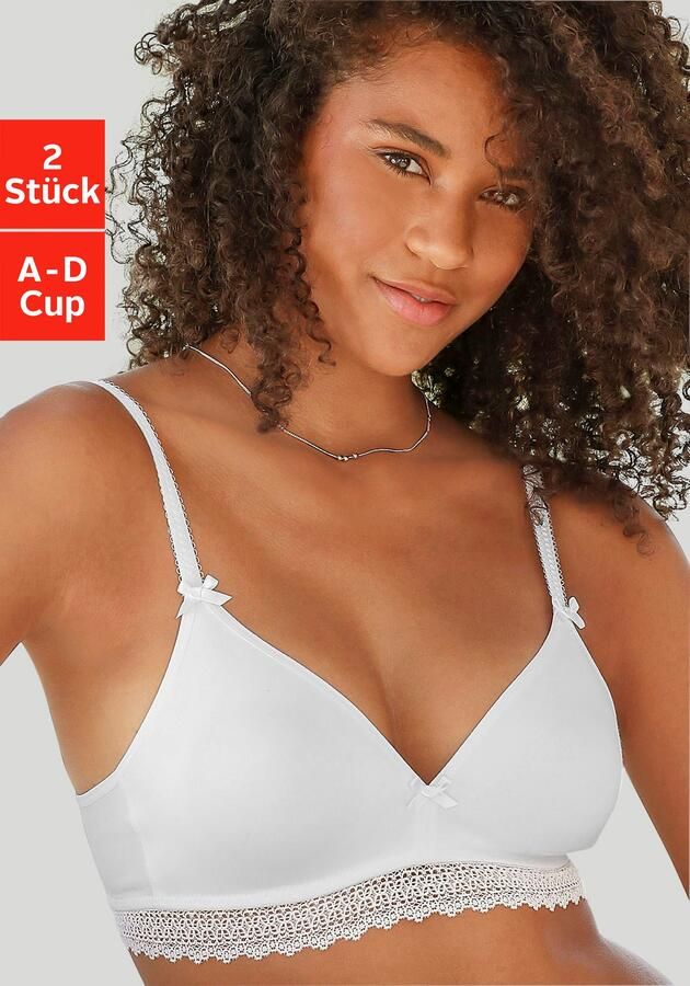 Petite fleur Bralette-bh zonder beugels met kanten band gemaakt van zacht katoen basic lingerie (Set van 2) - Foto 5