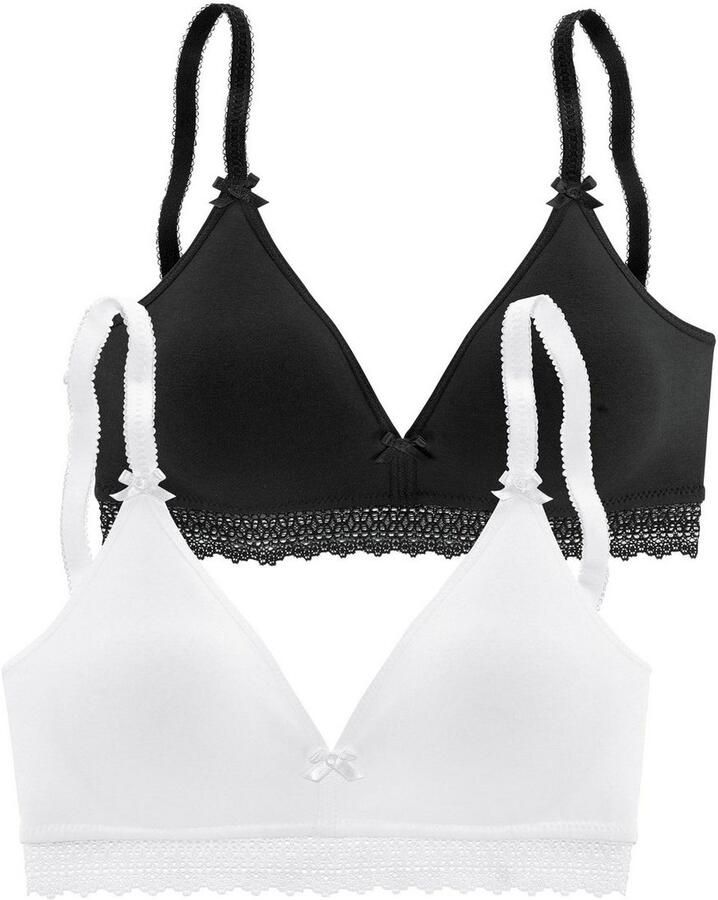 Petite fleur Bralette-bh zonder beugels met kanten band gemaakt van zacht katoen basic lingerie (Set van 2)