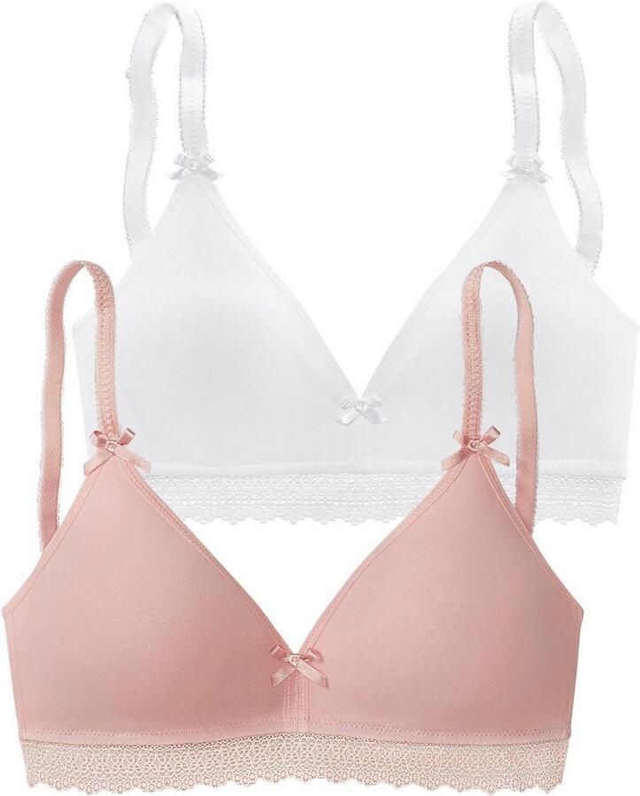 Petite fleur Bralette-bh zonder beugels met kanten band gemaakt van zacht katoen basic lingerie (Set van 2) - Foto 4