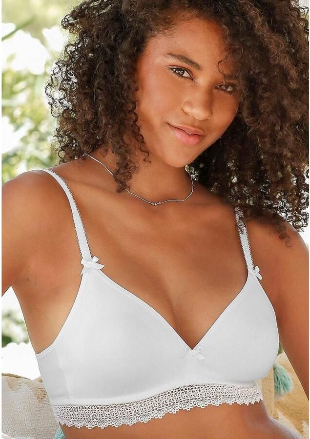 Petite fleur Bralette-bh zonder beugels met kanten band gemaakt van zacht katoen basic lingerie (Set van 2) - Foto 2