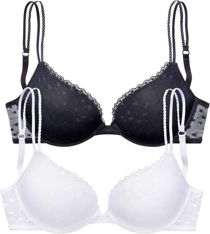 Petite fleur Push-up-bh uit schattig hartjes-mesh met elegante spaghetti-bandjes sexy lingerie (2-delig Set van 2)