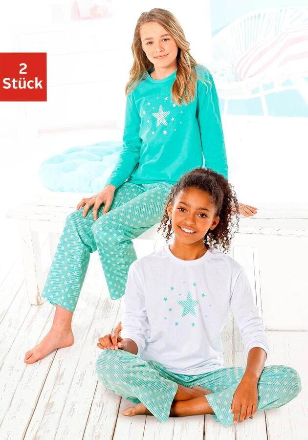 Petite fleur Pyjama in een lang model met sterretjesprint (4-delig Set van 2)