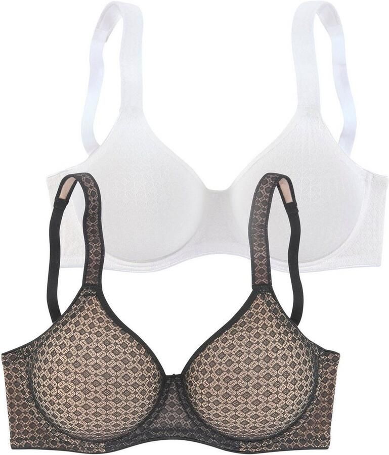 Petite fleur T-shirt-bh met beugel en grafische kant basic dessous (Set van 2)