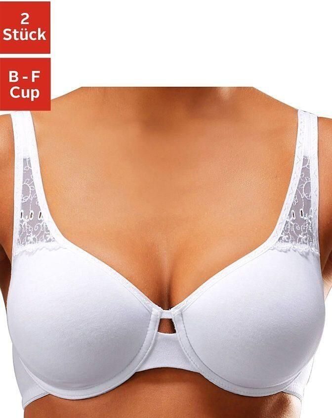 Petite fleur T-shirt-bh van zacht katoen met kanten inzetten (Set van 2) - Foto 4