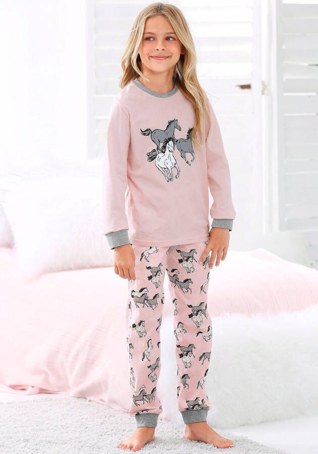 Petite fleur Pyjama in een lang model met paardenprint (2-delig 1 stuk)
