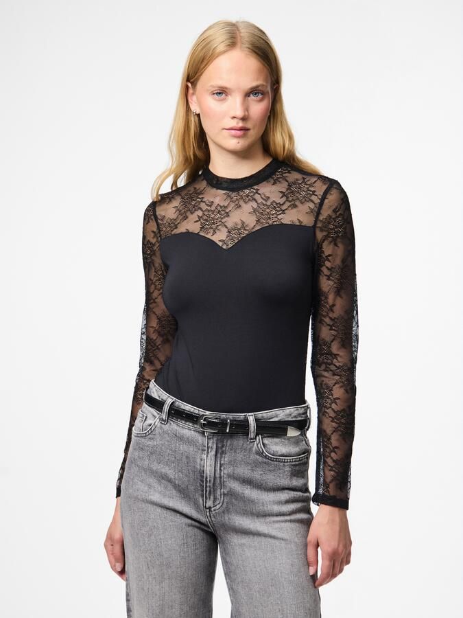 Pieces Body met lange mouwen PCMILLY LS LACE BODYSTOCKING NOOS - Foto 5