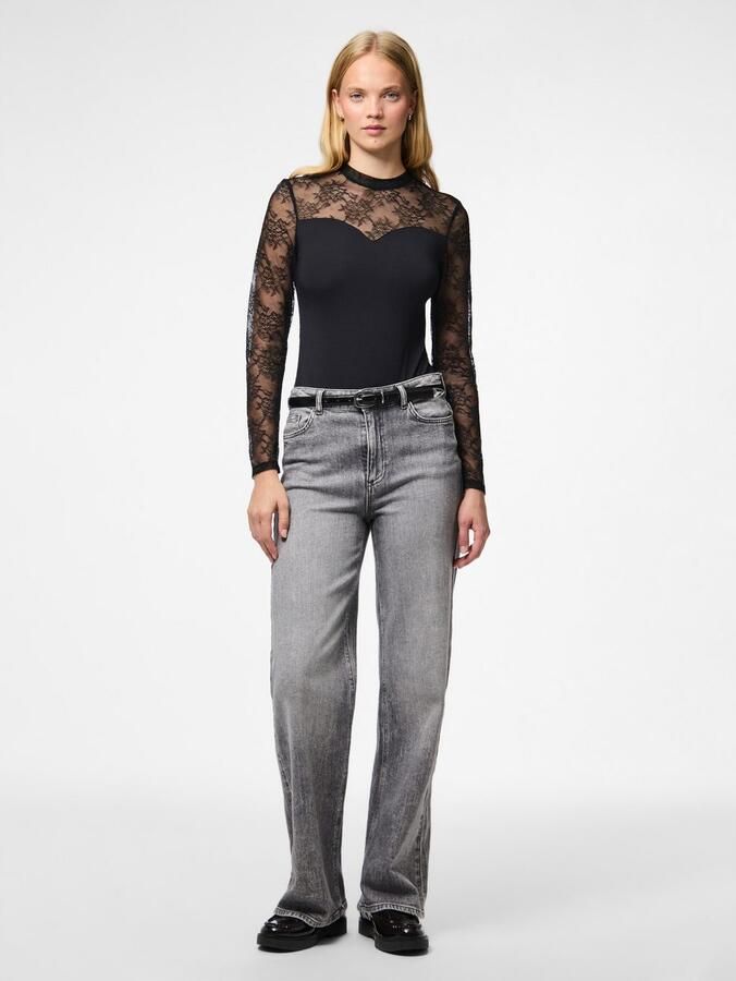 Pieces Body met lange mouwen PCMILLY LS LACE BODYSTOCKING NOOS