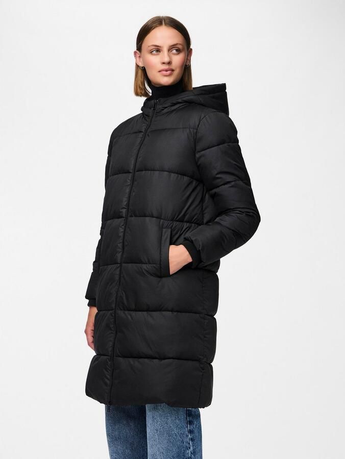 Pieces Regular fit gewatteerde lange jas met aangenaaide capuchon model 'BEE NEW' - Foto 5