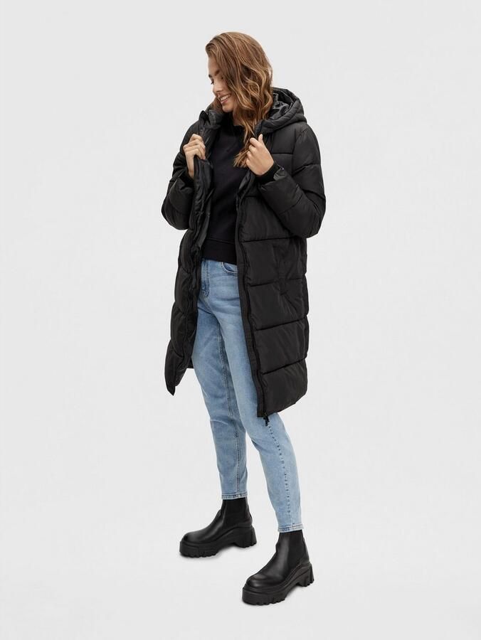 Pieces Regular fit gewatteerde lange jas met aangenaaide capuchon model 'BEE NEW' - Foto 8