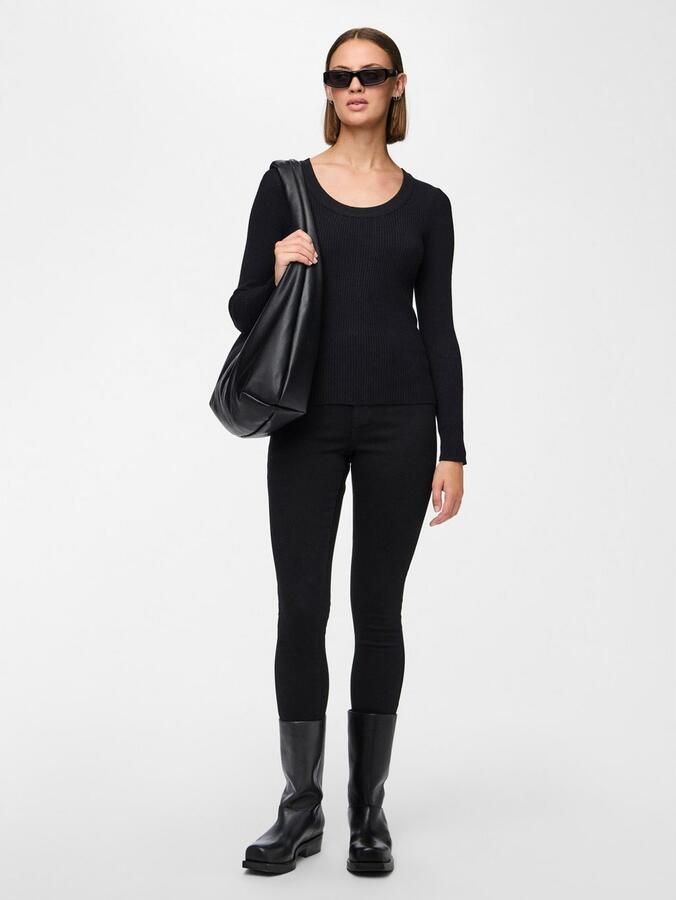 Pieces Jeansy o kroju slim fit z wysokim stanem i naszywką z logo - Foto 3