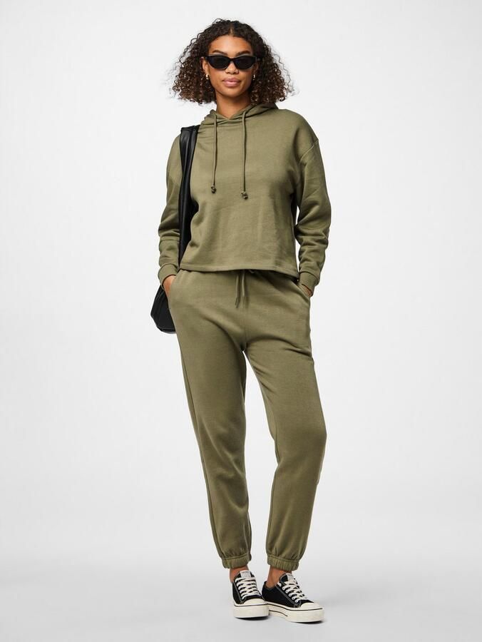 PIECES high waist regular fit sweatpants PCCHILLI olijfgroen - Foto 3