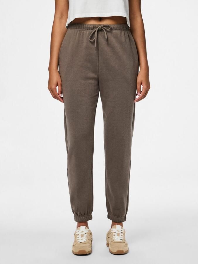 PIECES high waist regular fit sweatpants PCCHILLI groenbruin - Foto 4