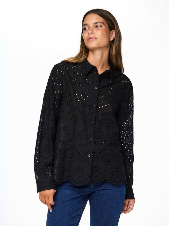 Pieces Regular fit blouse met lange mouwen van puur katoen model 'VILDE' - Foto 5