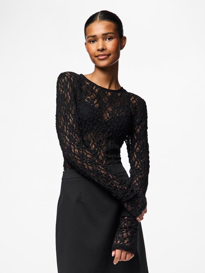 Pieces Regular fit shirt met kanten look model 'HAZEL' - Foto 2