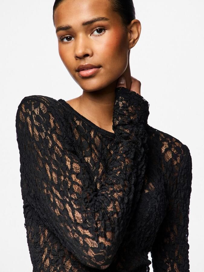 Pieces Regular fit shirt met kanten look model 'HAZEL' - Foto 3