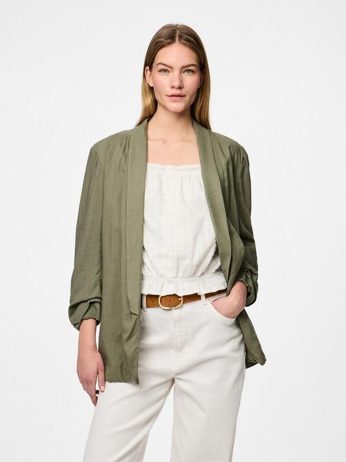 Pieces Regular fit blazer van een mix van viscose en linnen model 'PIA BOSELLA' - Foto 4