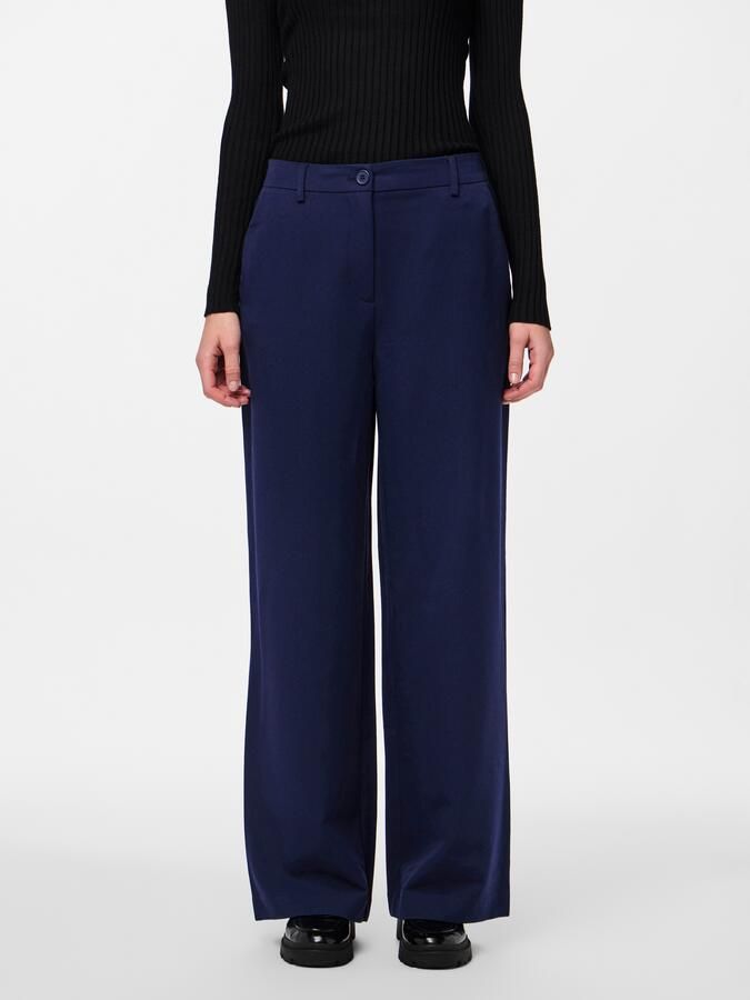 Pieces Regular fit wijde broek met riemlussen model 'KAMIL' - Foto 4