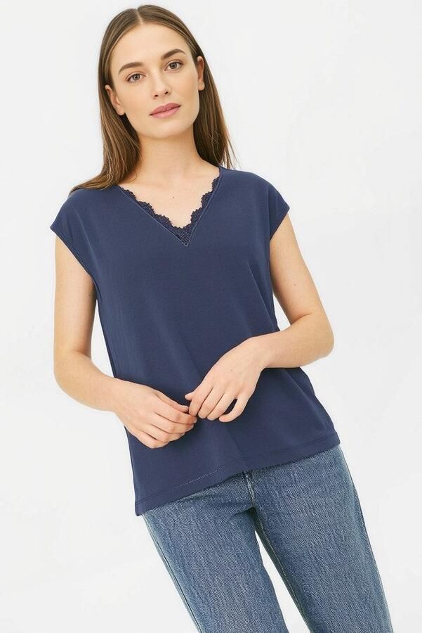 Pieces Shirt met korte mouwen PCKAMALA LACE V-NECK TEE JRS NOOS BC - Foto 2