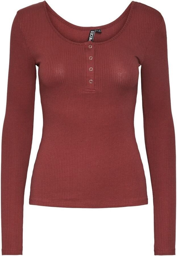 Pieces Slim fit T-shirt van katoenmix met kort drukknooppaneel model 'KITTE' - Foto 6