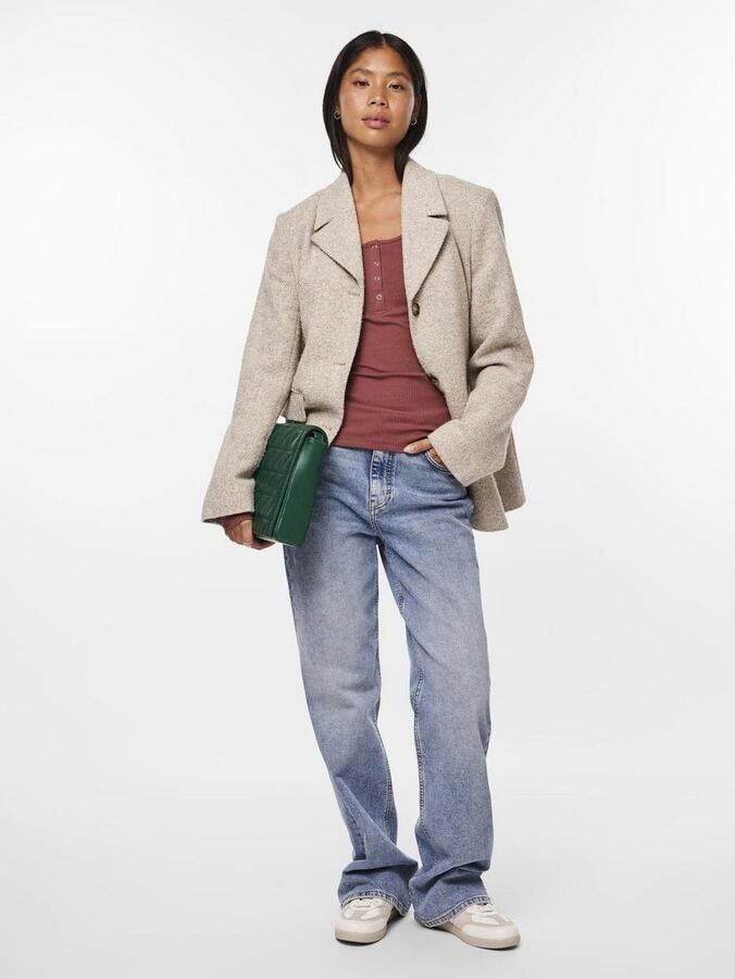 Pieces Slim fit T-shirt van katoenmix met kort drukknooppaneel model 'KITTE' - Foto 5