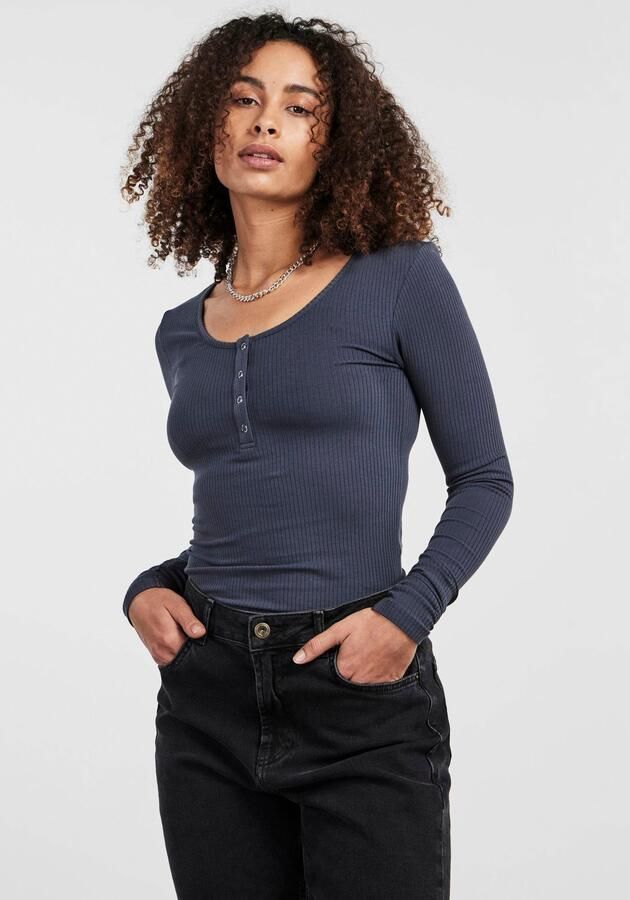 Pieces Slim fit shirt met lange mouwen van katoenmix model 'KITTE' - Foto 5