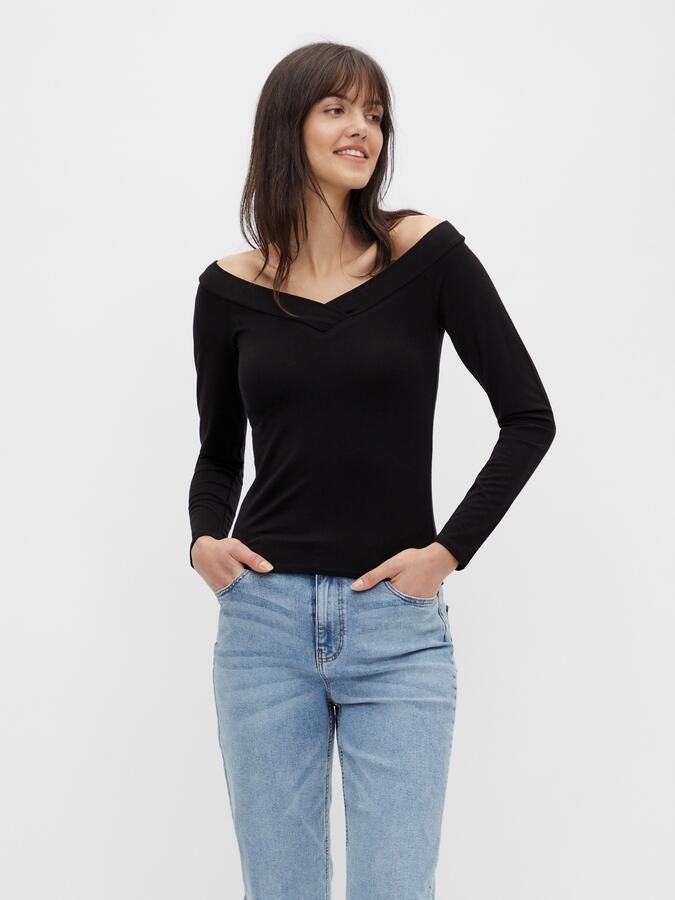 Pieces Shirt met lange mouwen PCMALIVA LS OFF SHOULDER V-NECK TOP NOOS - Foto 5