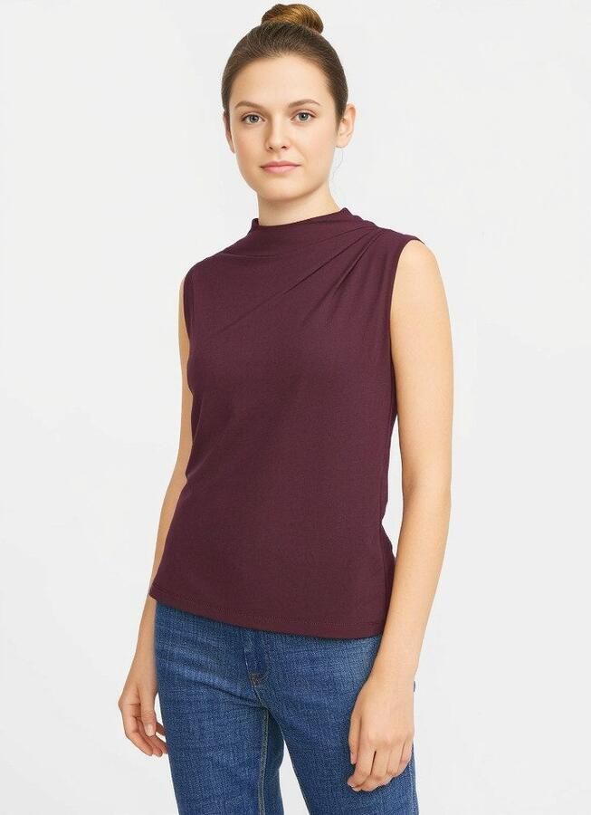 Pieces Shirt met staande kraag PCMADISON SL DRAPED TOP NOOS BC