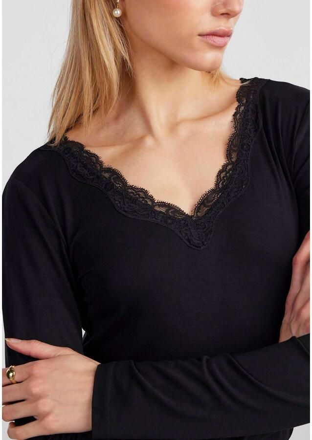 Pieces Shirt met lange mouwen van viscosemix met V-hals model 'BARBERA' - Foto 2