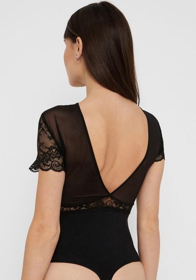 PIECES stringbody PCSICCA met mesh en kant zwart