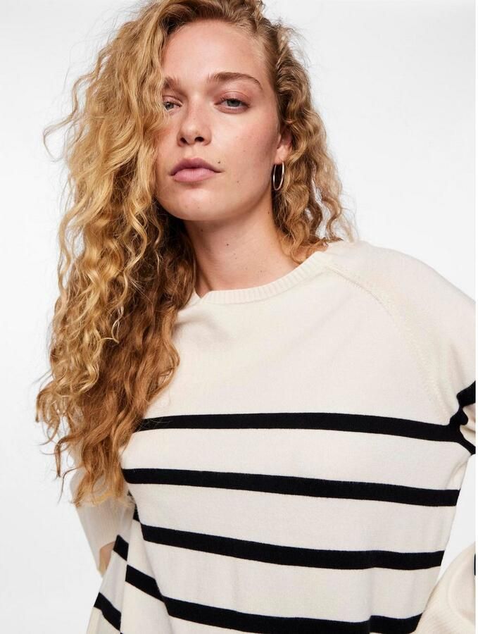 PIECES gestreepte fijngebreide trui PCSIA LS KNIT NOOS BC wit zwart